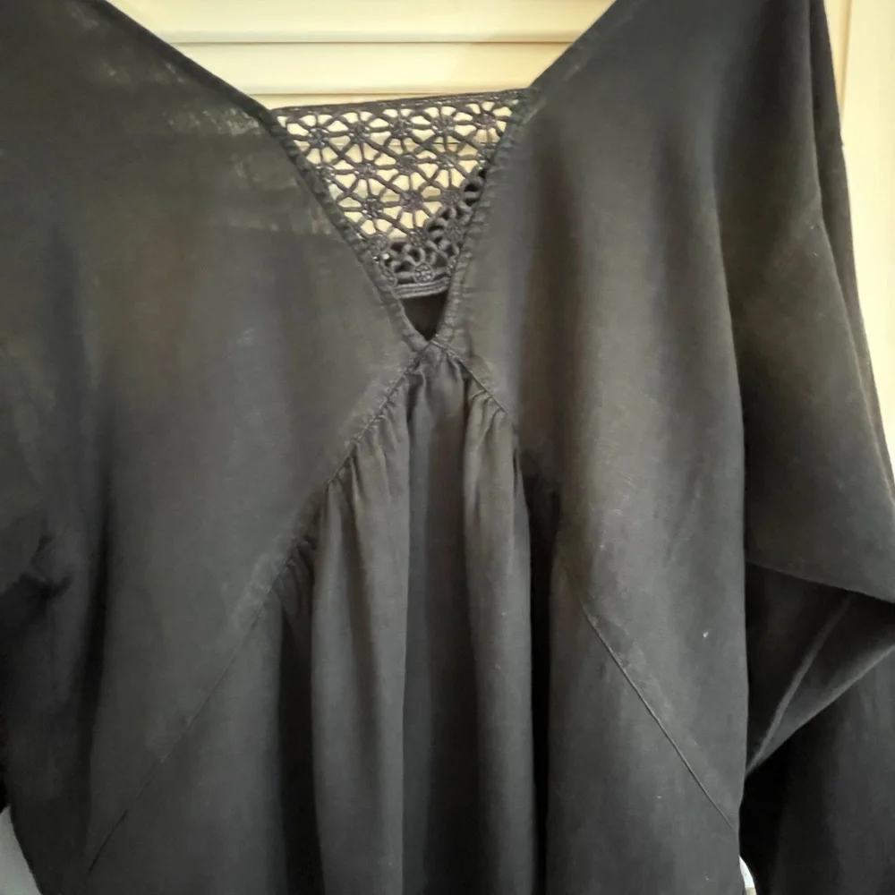 Free People Off the Shoulder Black Linen Blend Crop Top Size XS